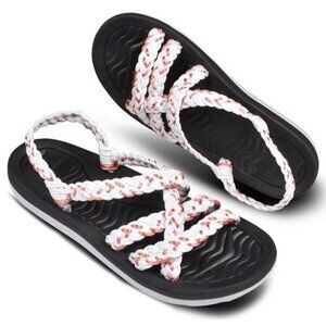 Walkuu Women's Crochet Summer Essentials Lightweight Slingback Sandals Size 11